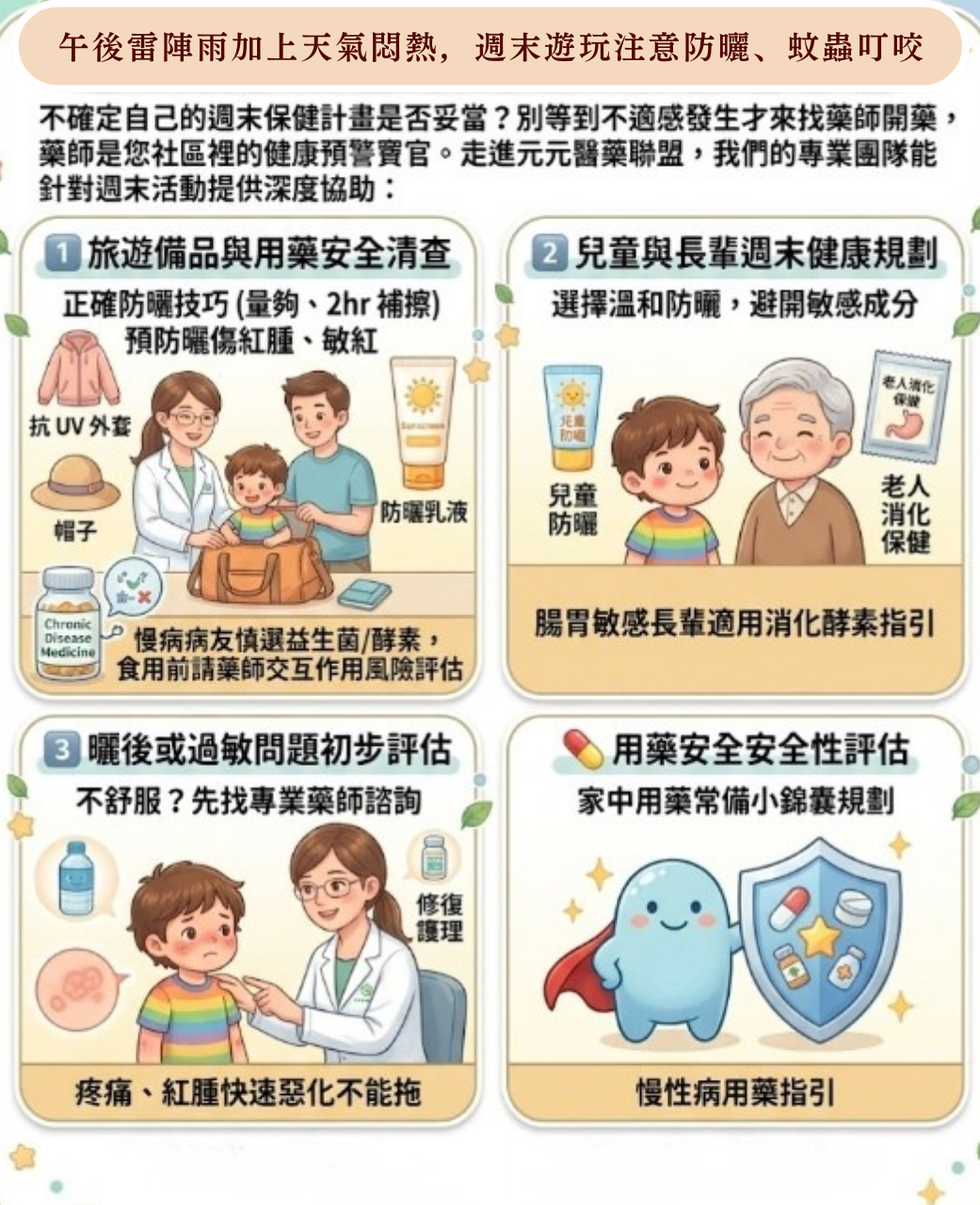 【高雄藥師推薦】週末前 3 個健康叮嚀｜元元醫藥：防曬、保濕、益生菌挑選全攻略