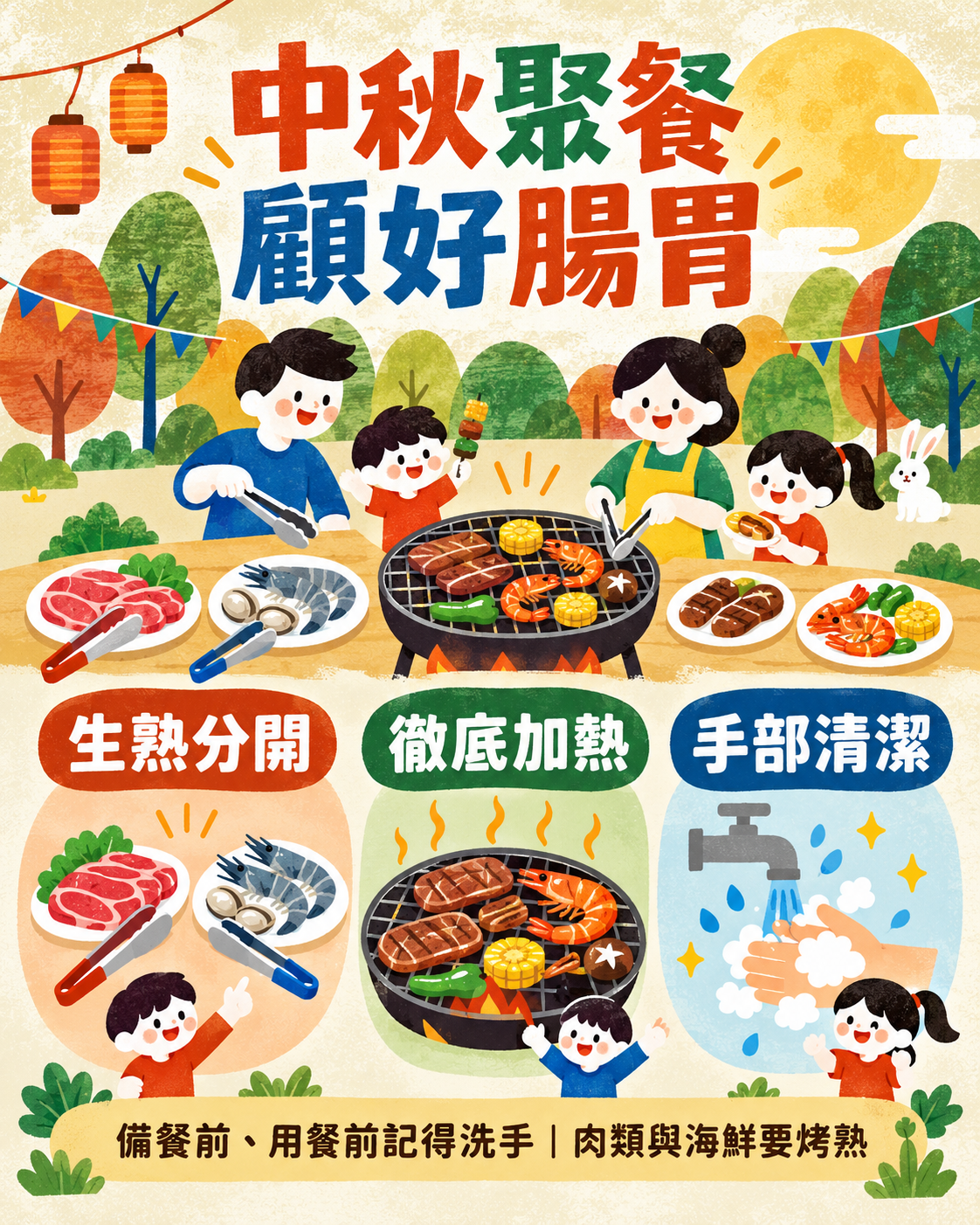 中秋烤肉安心吃｜生熟分開、徹底加熱與腸胃照護