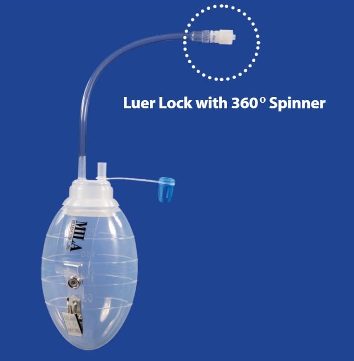 MILA Chest Tube Suction Bulb with 360 spinner luer lock