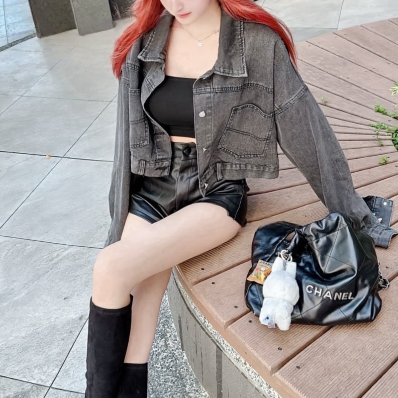 後排釦短版牛仔外套