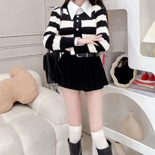 厚磅排釦針織毛衣+翻領襯衫｜三色