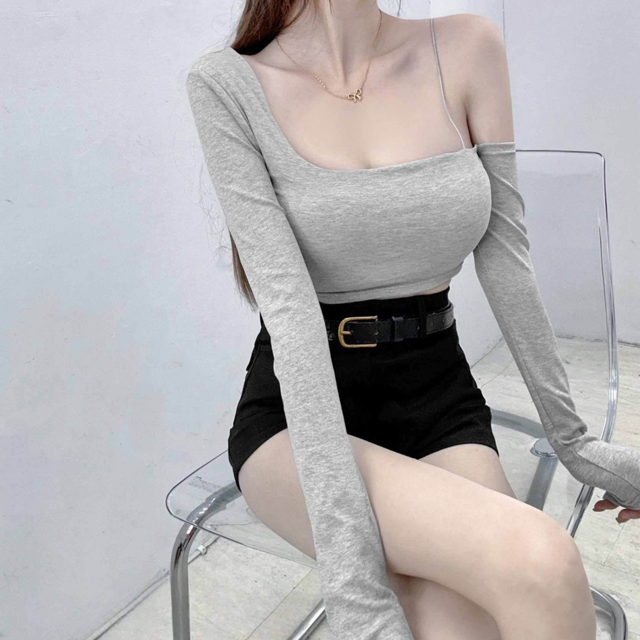 單肩單繩短版長袖｜六色