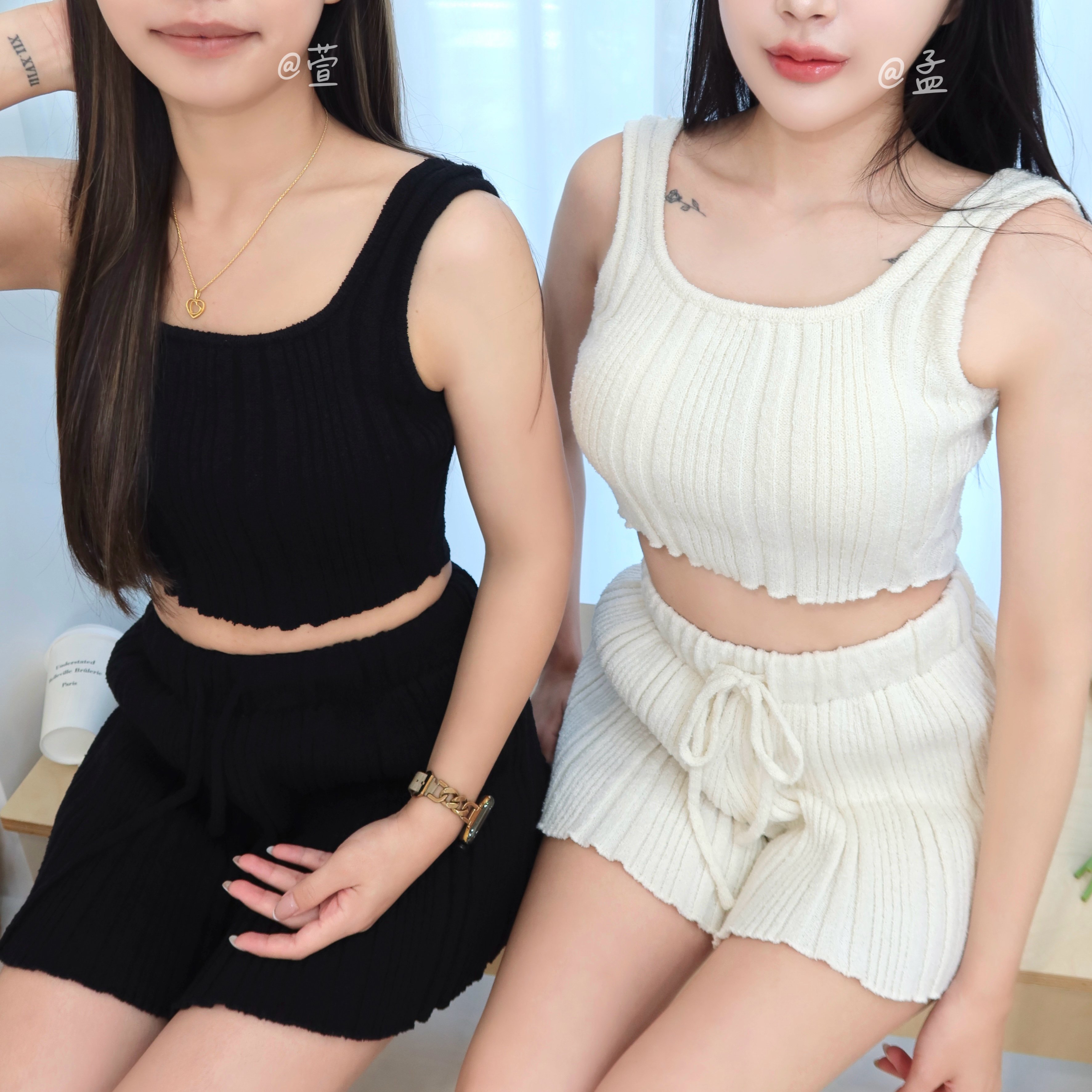 厚磅針織露背背心+短褲套裝｜三色