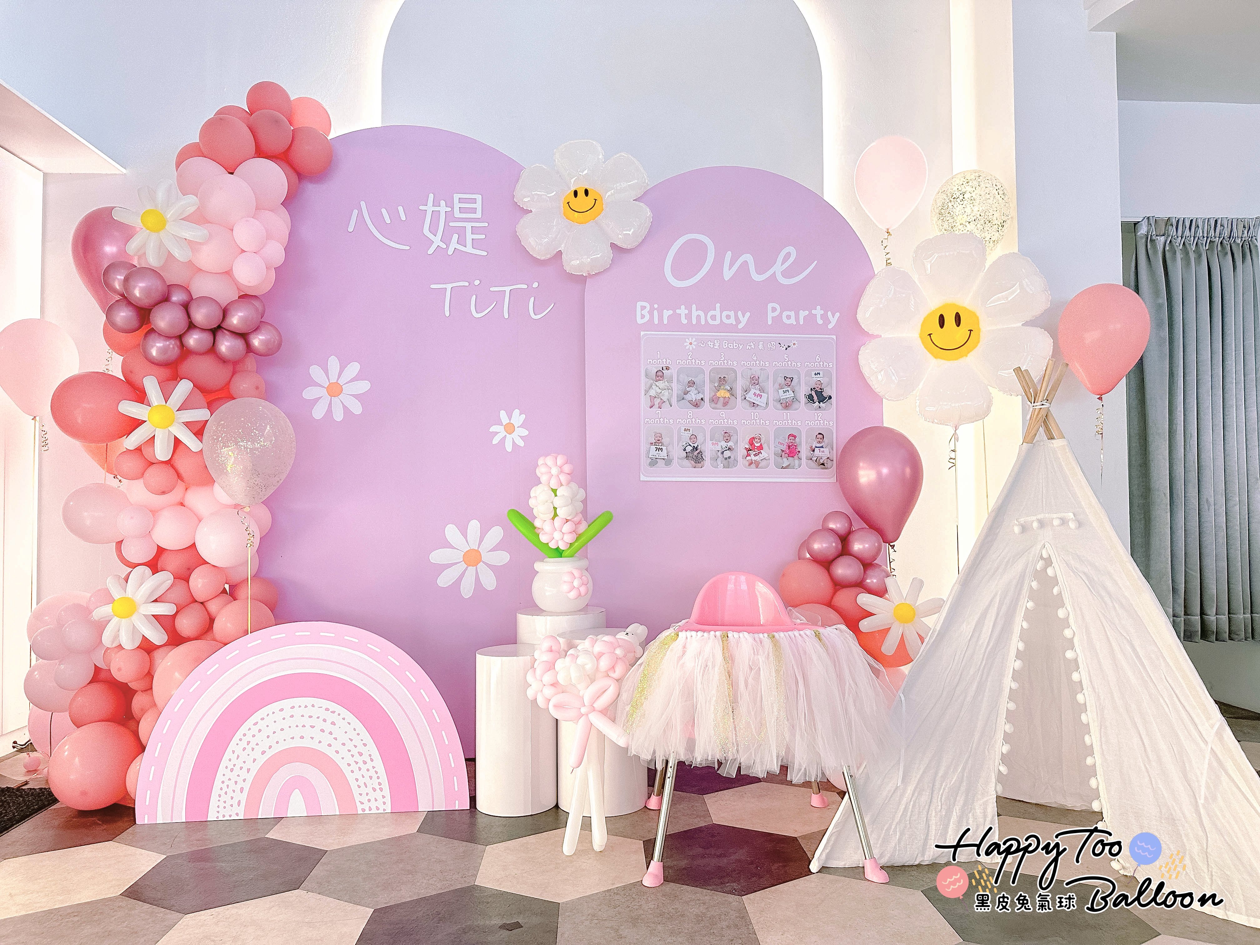 ♔《粉紅甜蜜花朵周歲佈置》♔