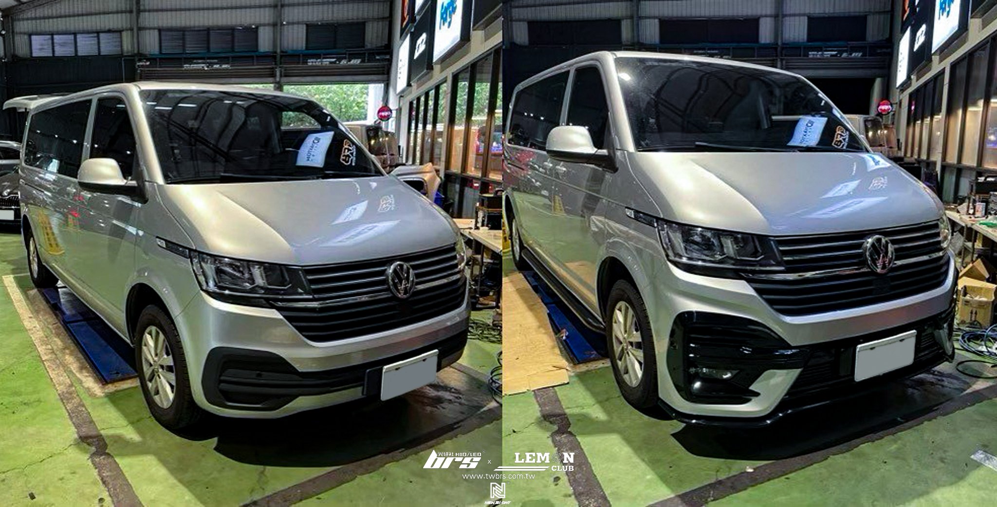 Volkswagen T6.1 安裝 LV-R前保桿+前下巴+LV-R後保桿+後下巴+尾飾管+英國風梯形側邊防撞桿