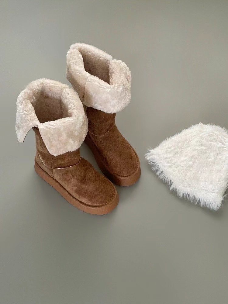 韓國PLA兩穿式下翻長筒絨毛雪靴