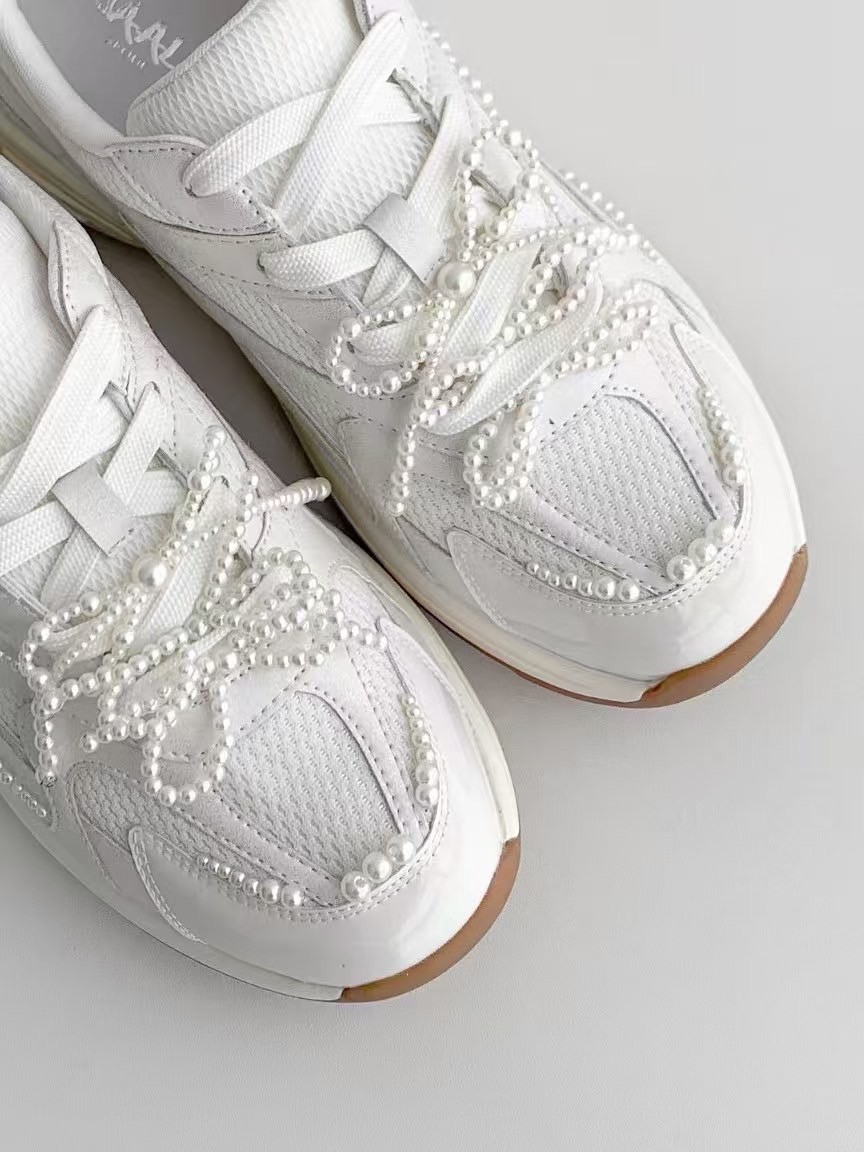 韓國 NAA 真皮珍珠蝴蝶結運動休閒老爹女鞋