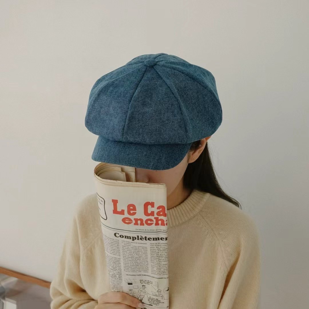 韓國UNI復古丹寧牛仔大帽沿報童帽