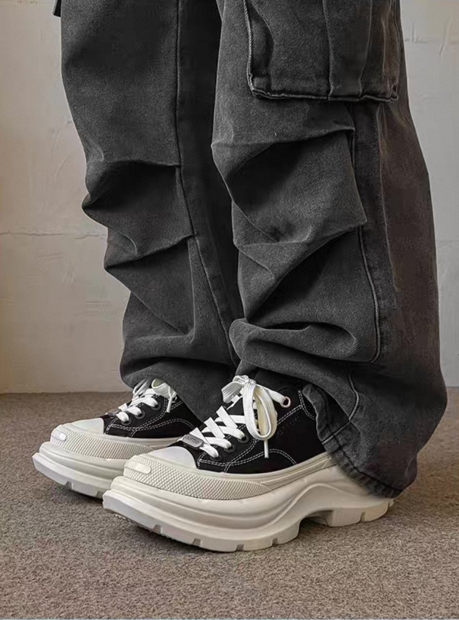 韓國 AL 6.5CM 弧刀熊貓厚底板鞋 (男女)