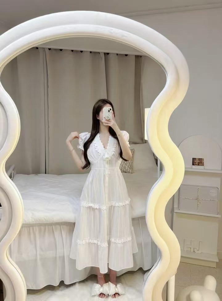 韓國 LUNA 法式玫瑰公主蛋糕長裙洋裝睡衣