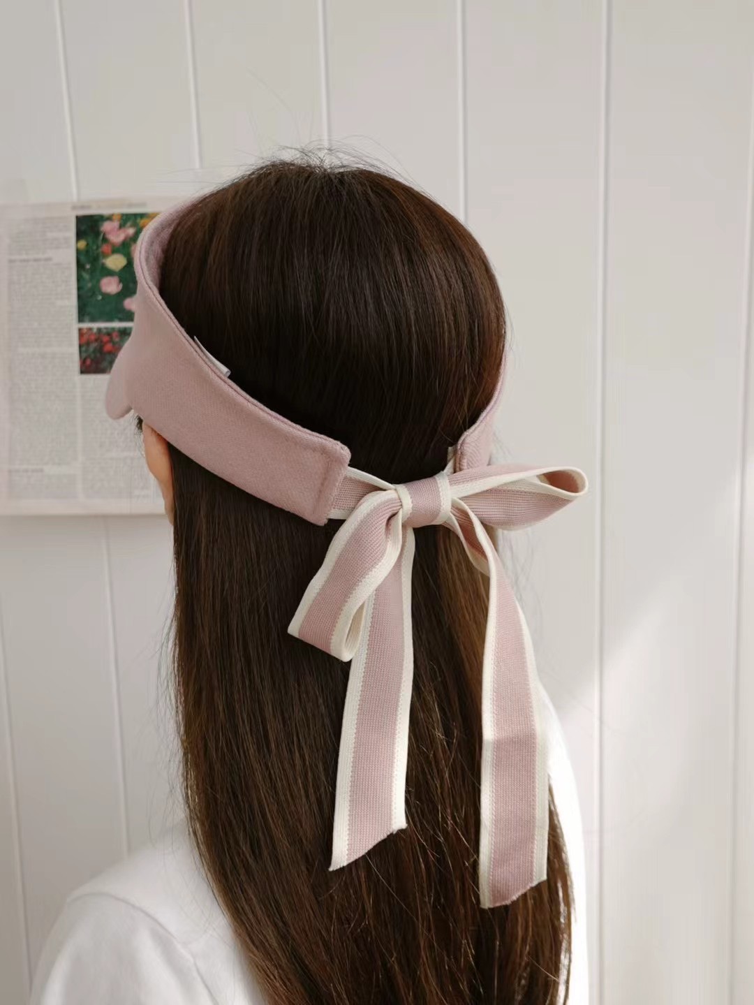 韓國 UNI 淑女撞色絲帶半罩遮陽帽