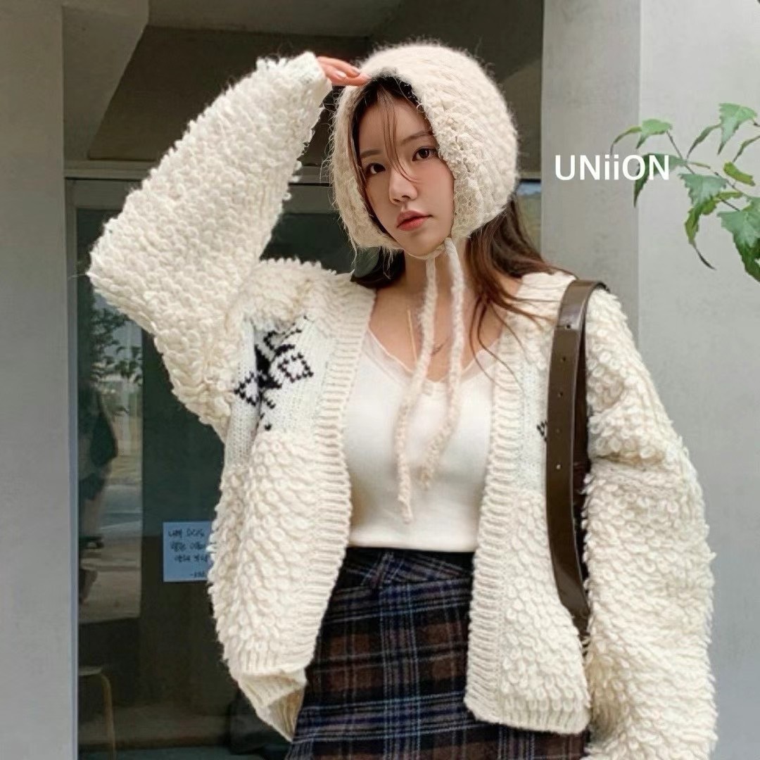 正韓UNI綁帶耳罩式針織毛線帽