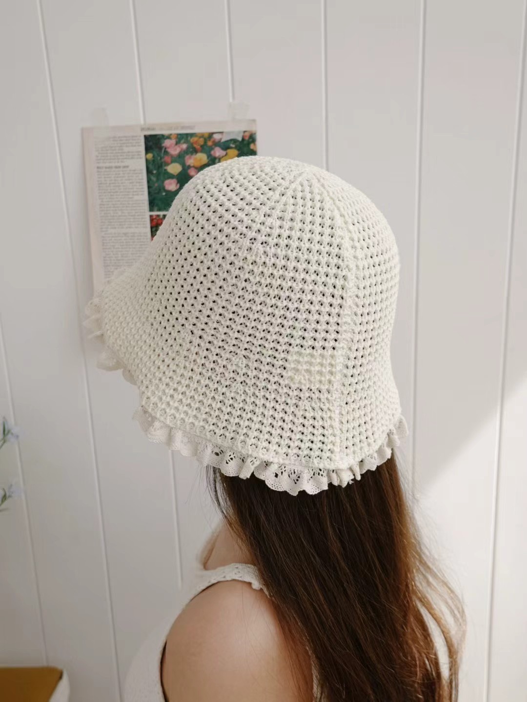 韓國 UNI 度假素色編織流蘇防曬盆帽漁夫帽