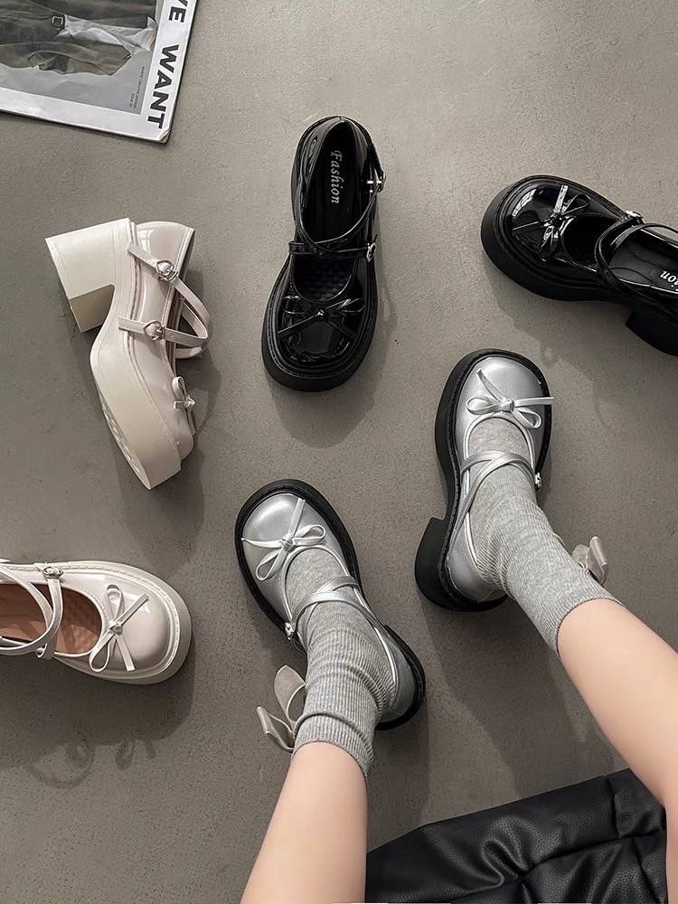 韓國 AL 夢幻蝴蝶結粗跟娃娃鞋