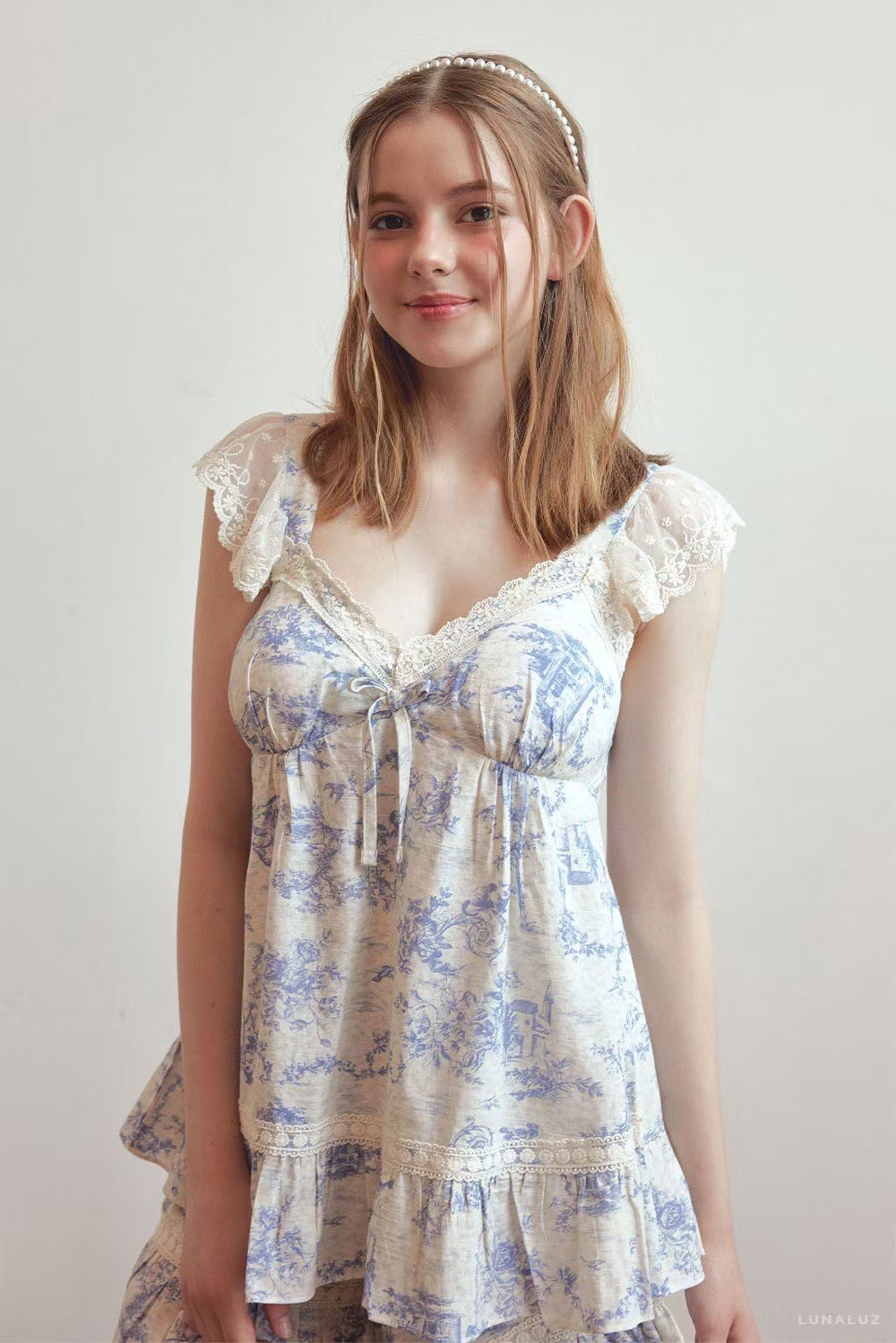 韓國 LUNA 南洋度假蕾絲兩件式短褲情侶睡衣