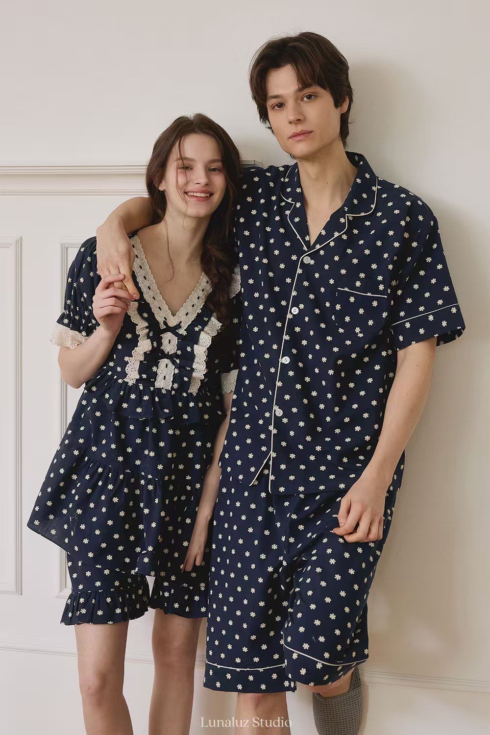 韓國 LUNA 法式浪漫碎花男女情侶套裝睡衣