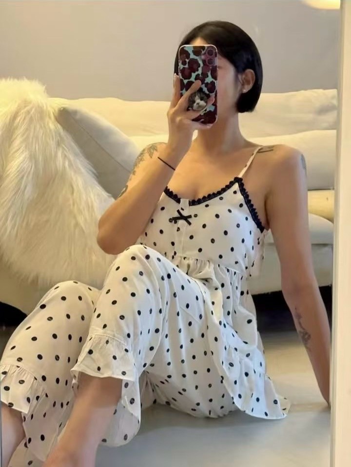 韓國 LUNA 日系可愛點點睡衣細肩肩背心褲子套裝