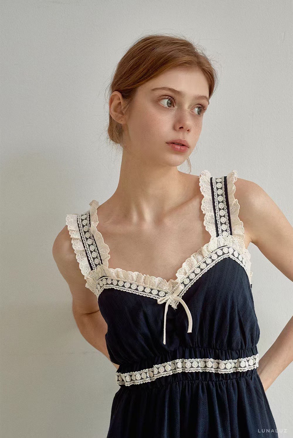 韓國 LUNA 法式花邊蛋糕長裙睡衣