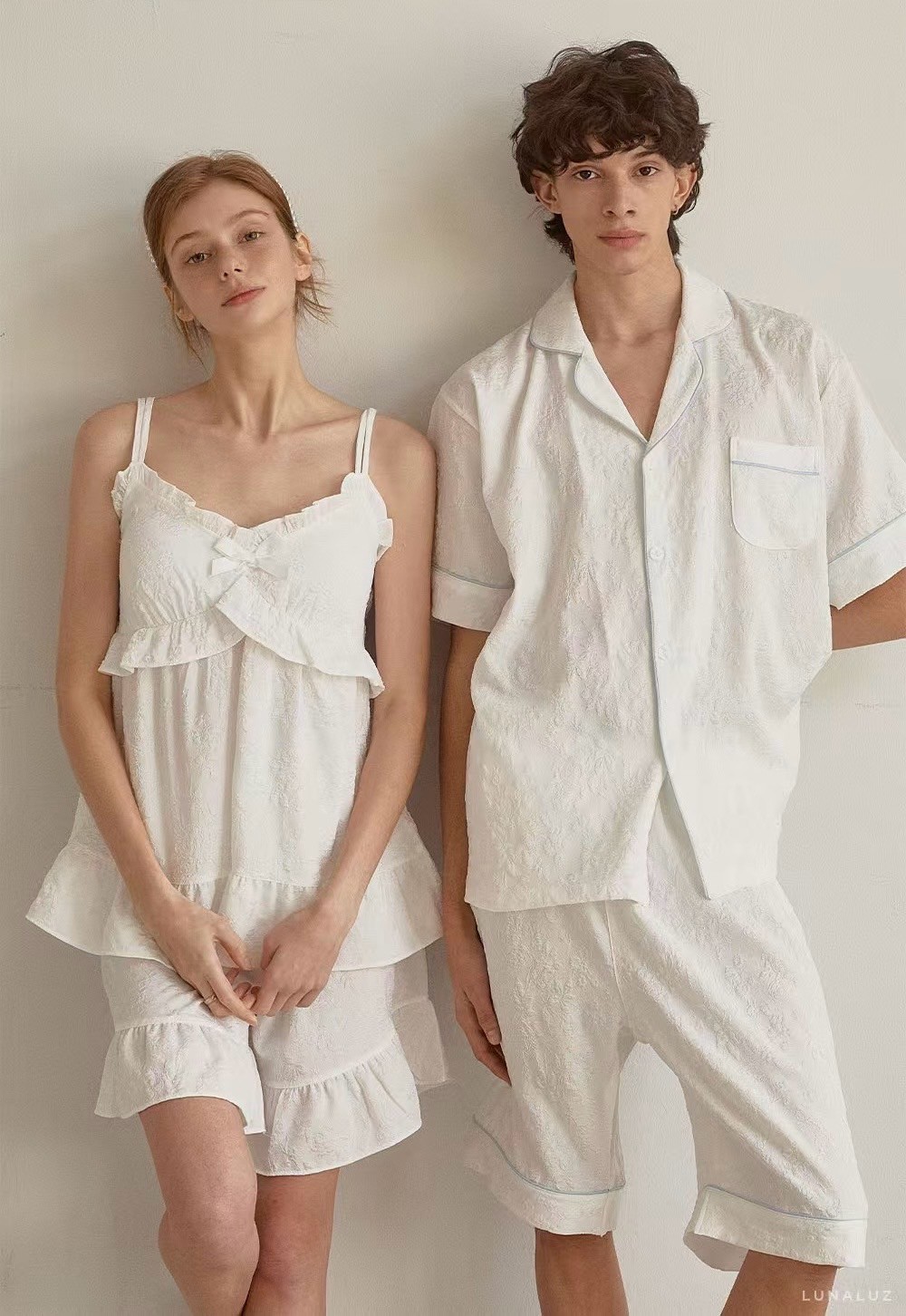 韓國 LUNA 法式壓花浪漫風情男女情侶套裝睡衣