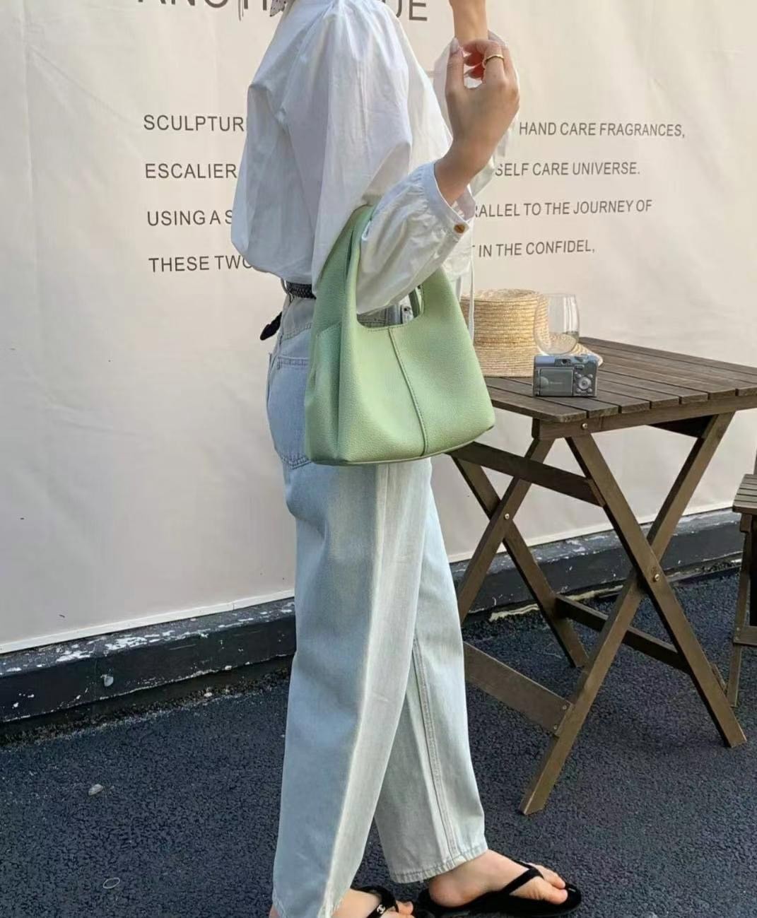 韓國TRO 初春糖果純色法式手提斜挎包