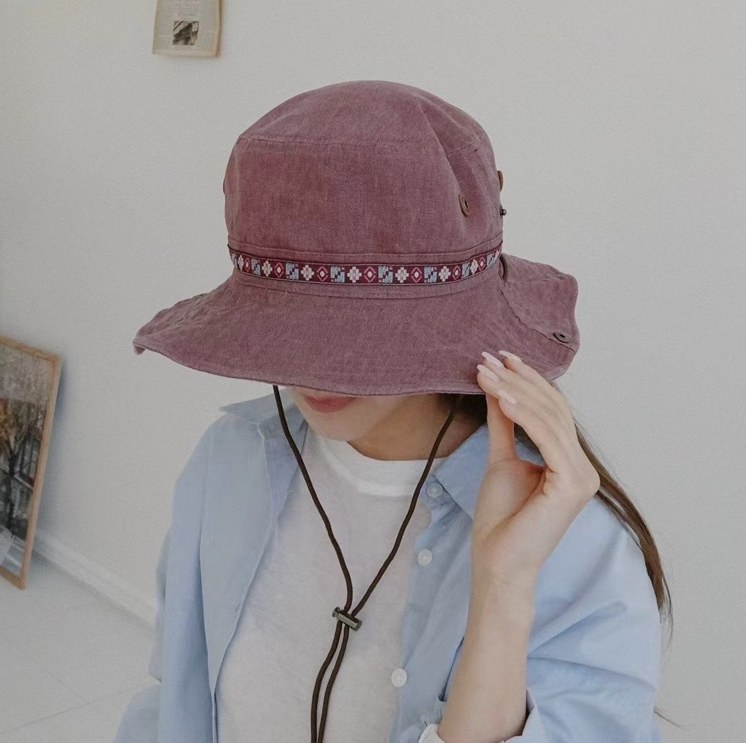 韓國UNI野外登山露營丹寧圖騰漁夫帽