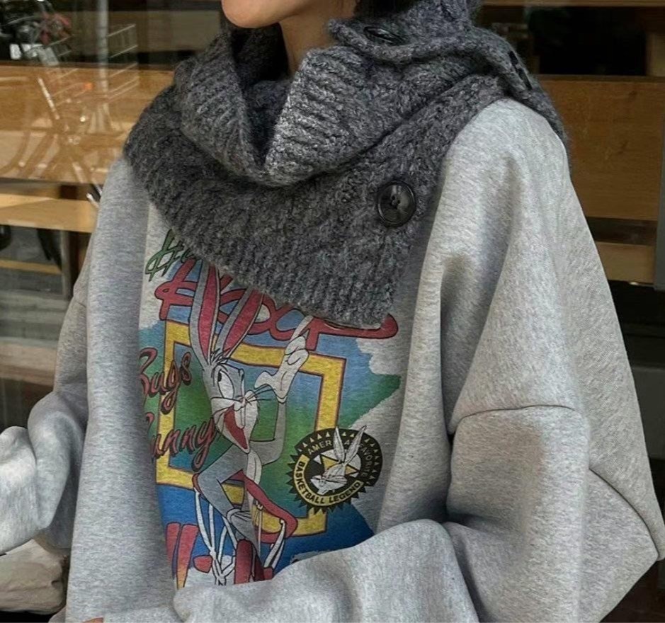 正韓EBA純色麻花鈕扣圍脖 ( 15%羊毛 )