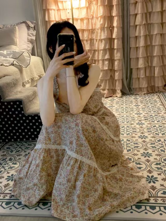 韓國 LUNA 法式復刻浪漫碎花長裙洋裝睡衣