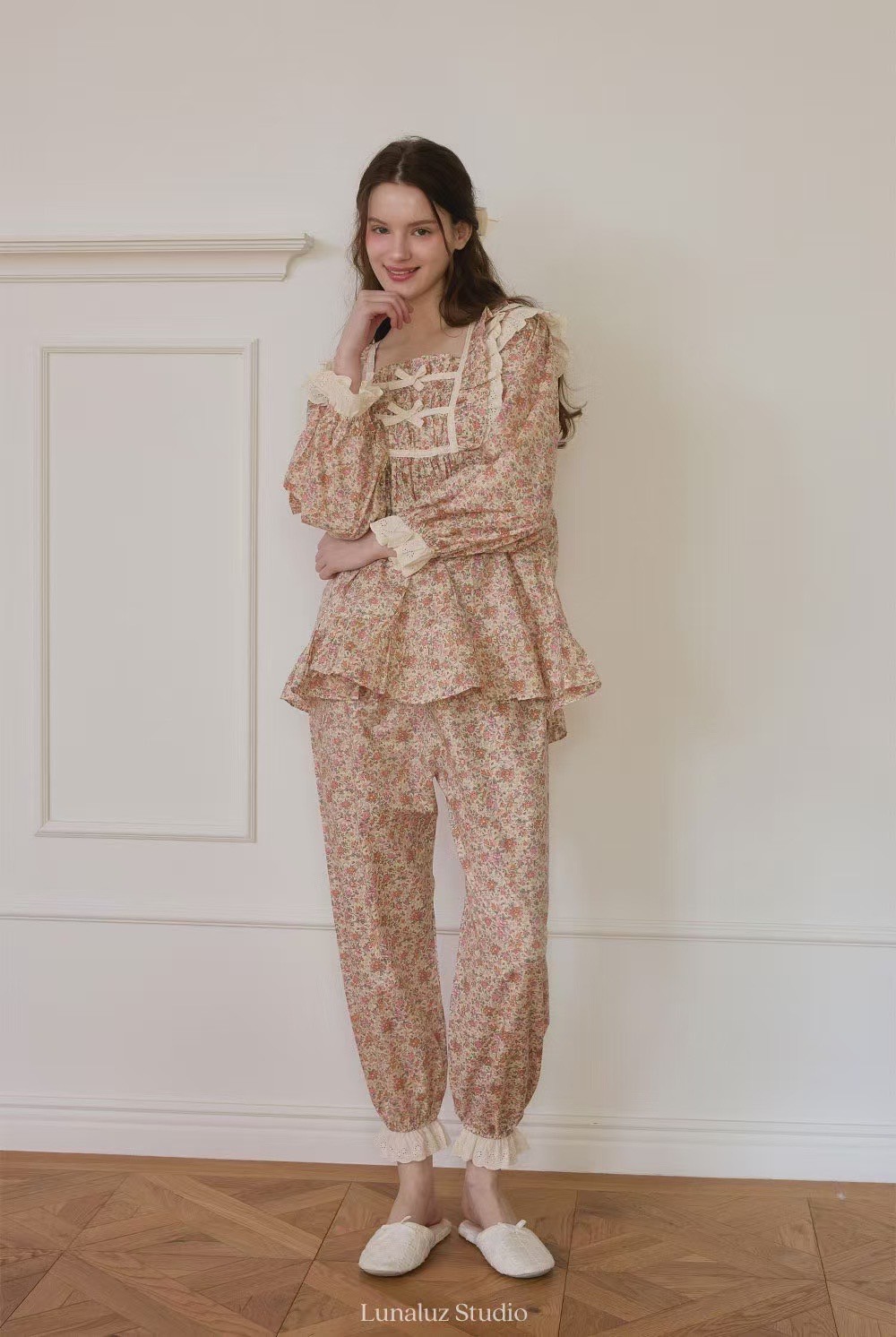 韓國 LUNA 歐風復古鄉野碎花長袖套裝睡衣