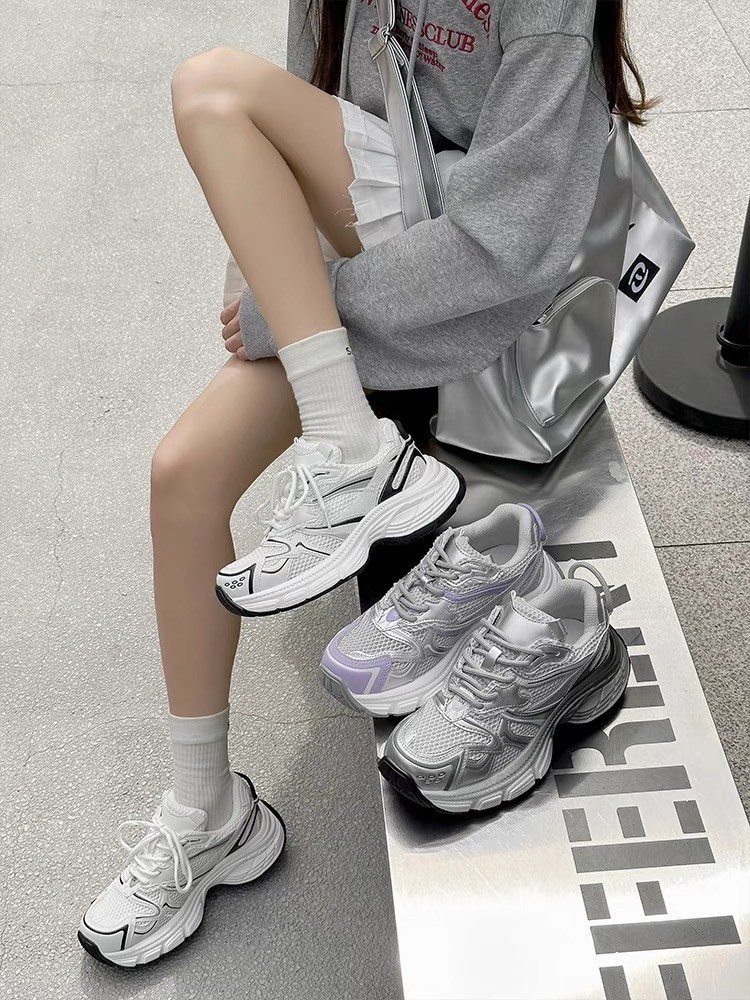 韓國 RU 纖網漸層銀系透氣老爹鞋