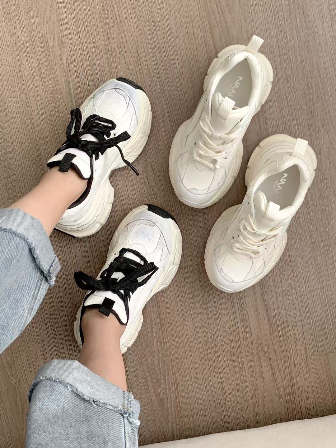 韓國 NAA 人氣六公分髒髒真皮老爹休閒女鞋