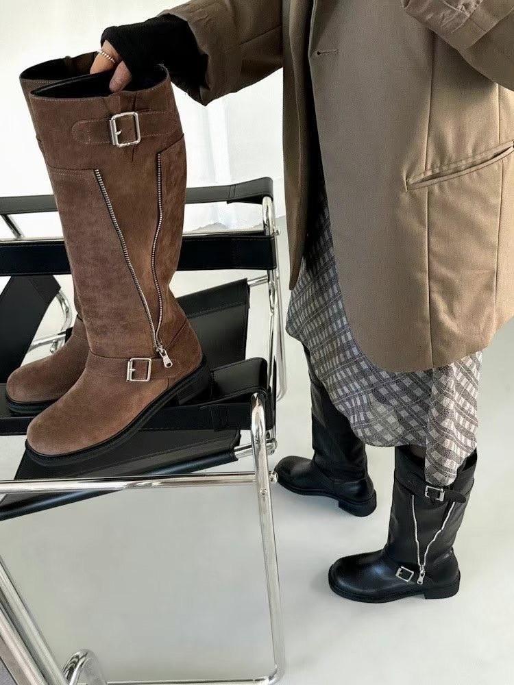 韓國PLA雙大扣開練低跟長靴