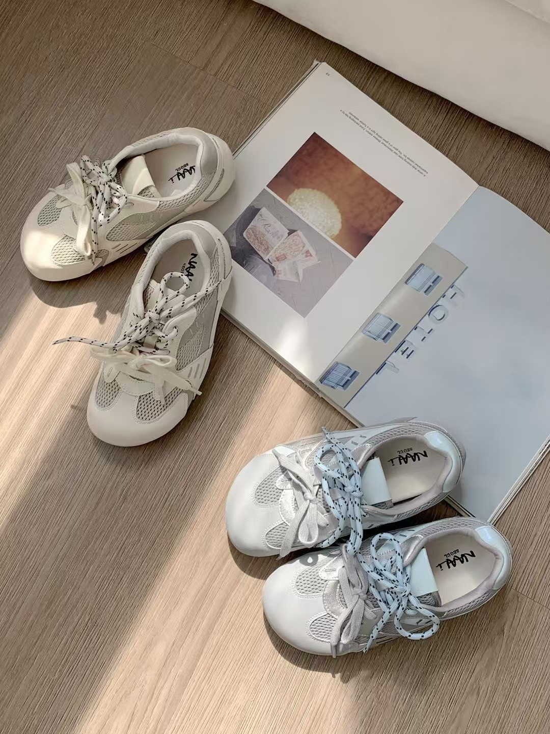 韓國 NAA 真皮滿頭撞色雙繩休閒女鞋