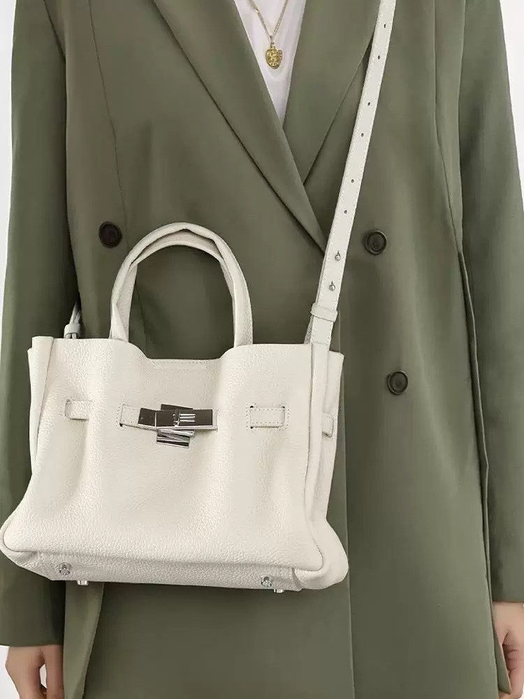 韓國TRO 高級牛皮荔枝軟皮鉑金手提側背包