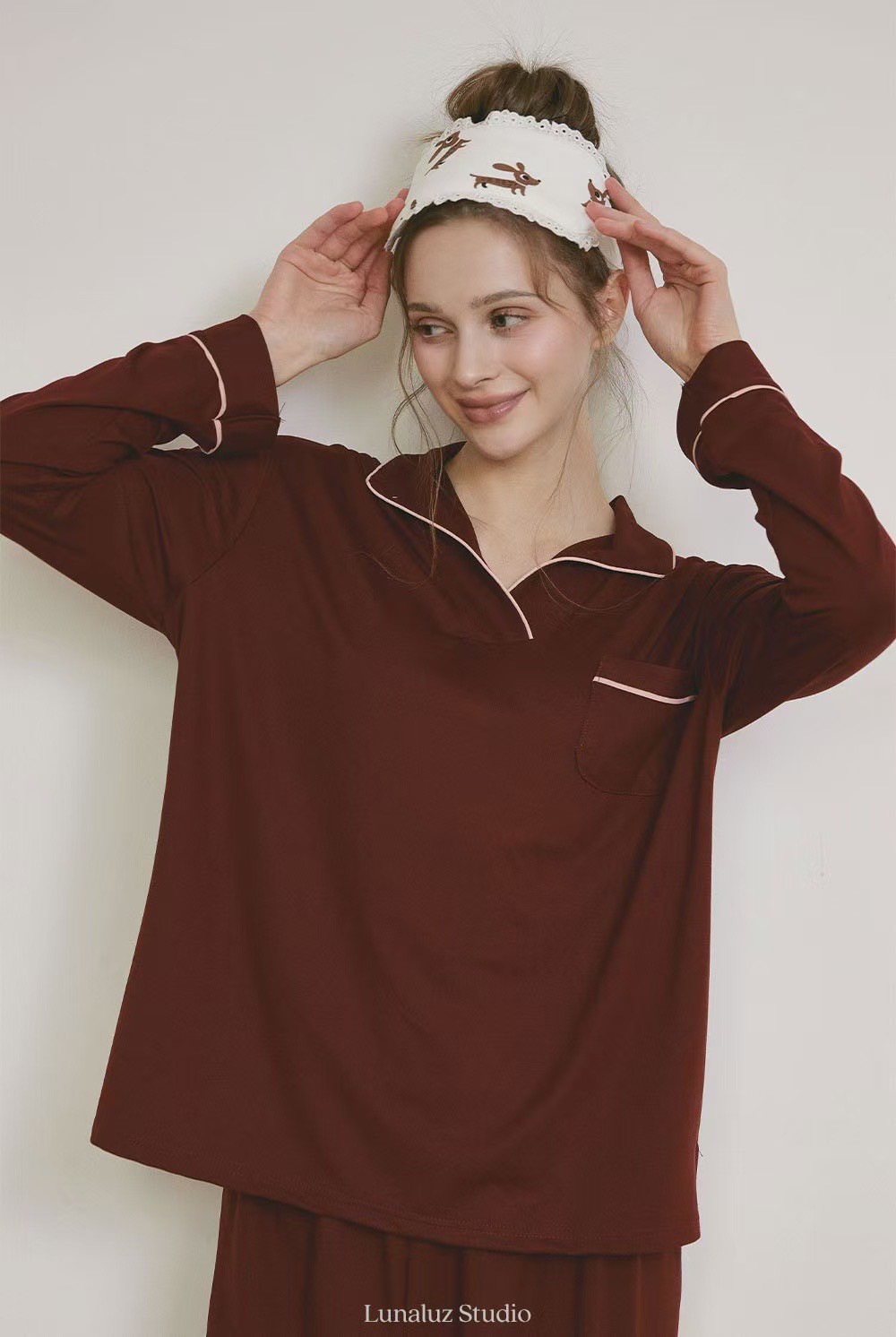 韓國 LUNA 韓系簡約女生長袖情侶套裝睡衣