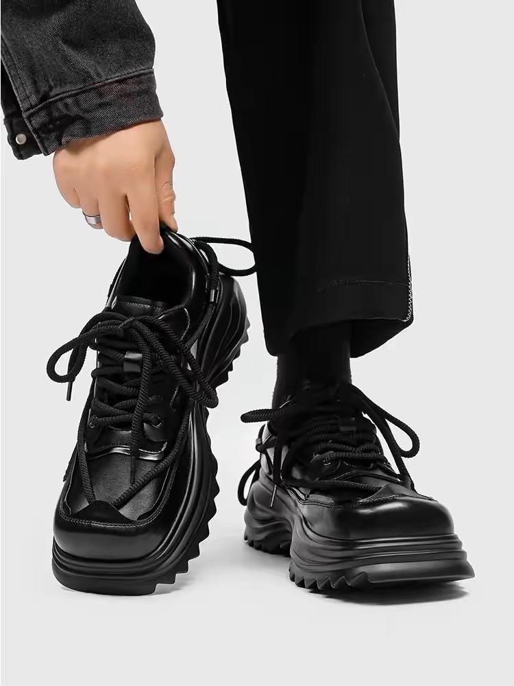 韓國 AL | 小眾原創方頭雙繩編織情侶厚底皮鞋