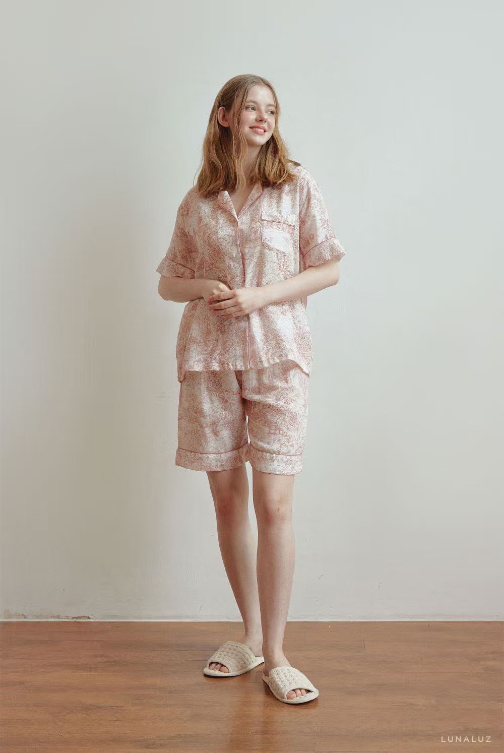 韓國 LUNA 歐風粉色復古莊園短褲套裝睡衣