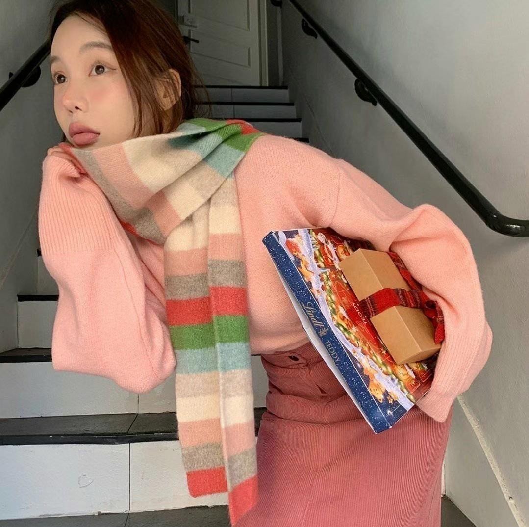 正韓EBA學生復古撞色圍巾