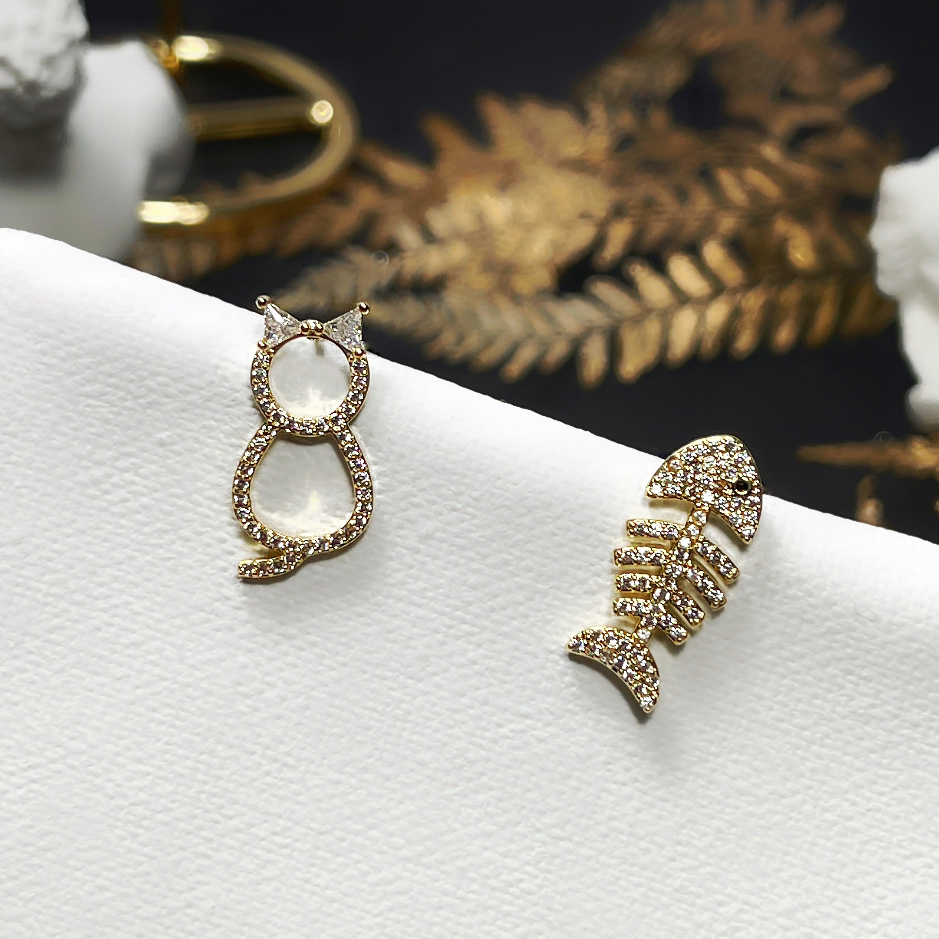 【 淳飾 】銀針｜貓咪遇見小魚 全鋯石 332507