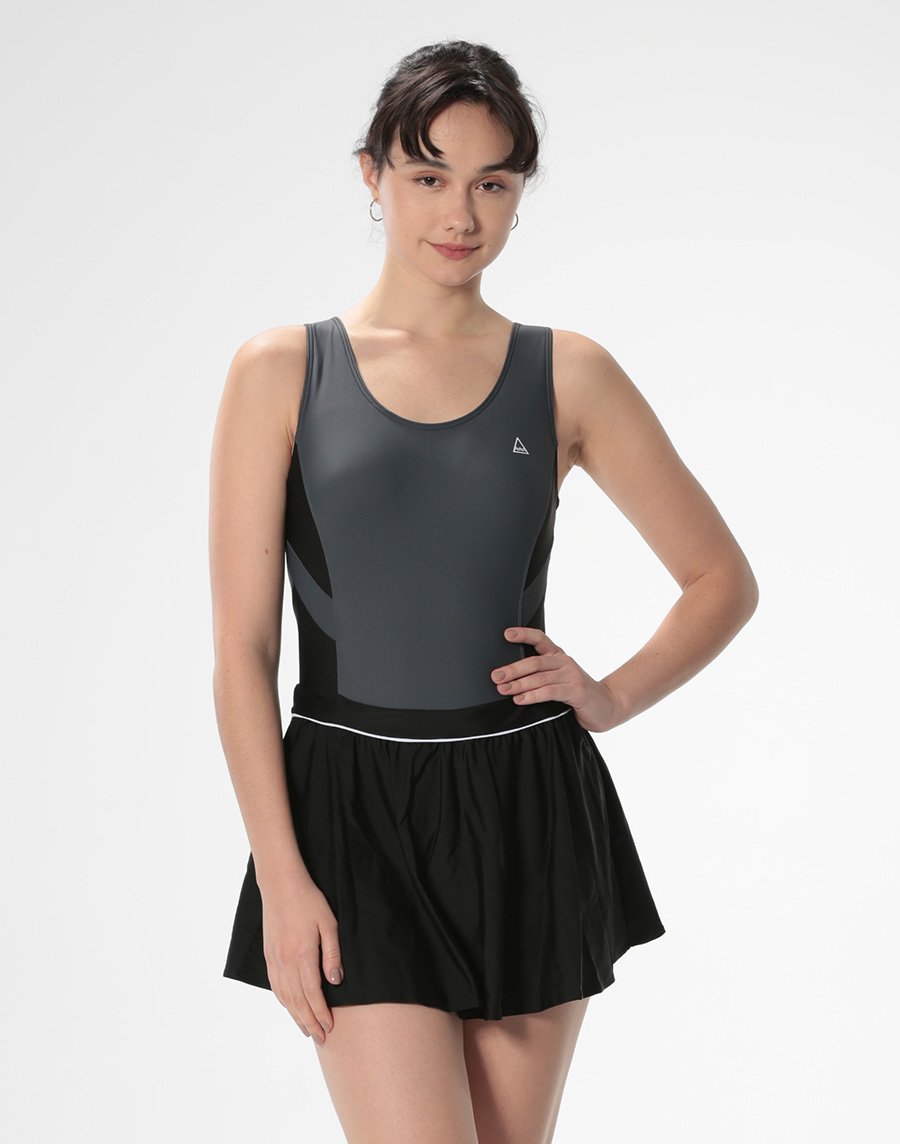 Haolang 石墨黑連身裙泳衣