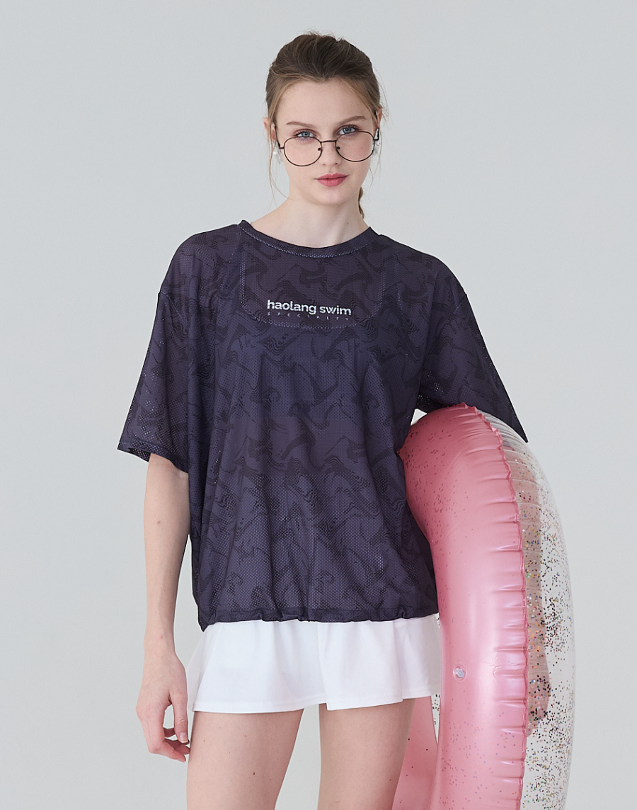 Haolang 水紋透氣抽繩短袖罩衫 Haolang 水紋透氣抽繩短袖罩衫
