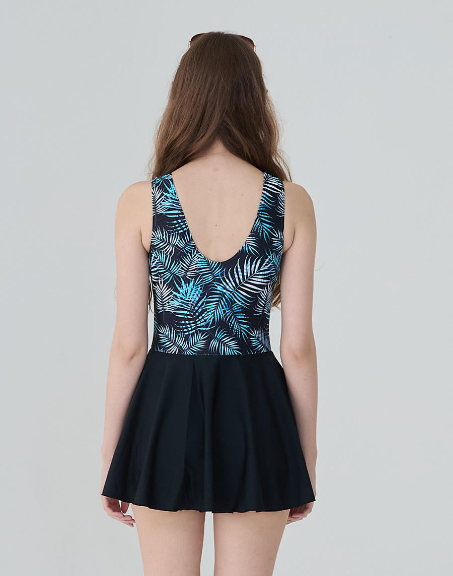 Haolang 抽象葉影寬鬆型泳衣/大尺碼