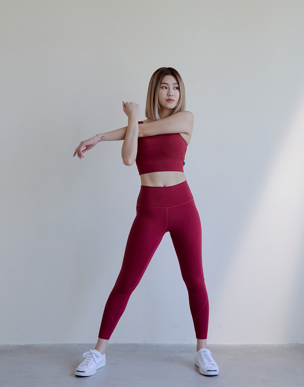 Haolang 酒紅運動緊身長褲/Leggings