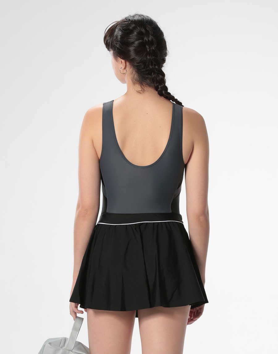 Haolang 石墨黑連身裙泳衣