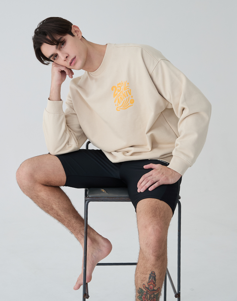 Haolang 中性厚磅落肩大學T米杏色