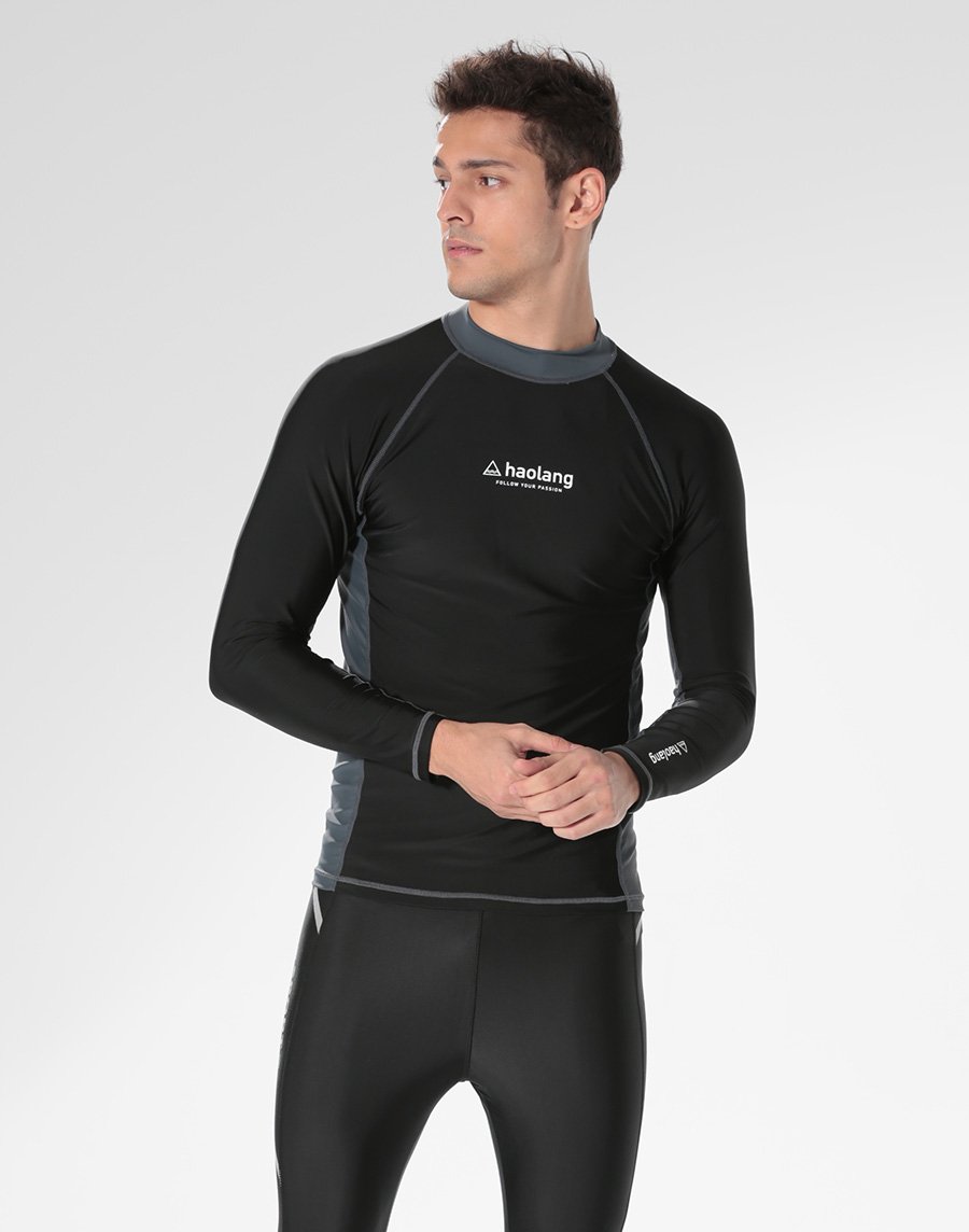 Haolang 經典黑男款長袖泳衣