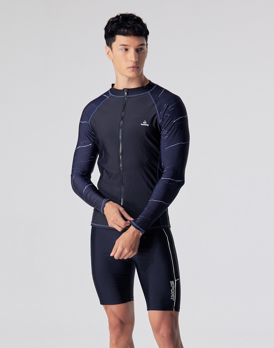 Haolang 大理石長袖拉鍊泳衣