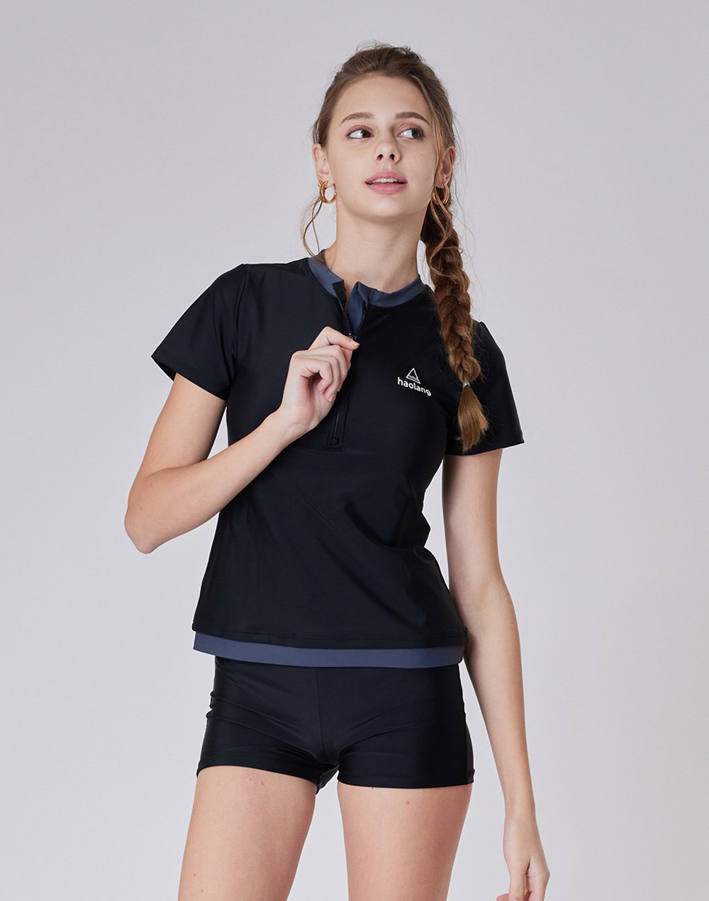 Haolang 經典黑兩件式短袖泳衣