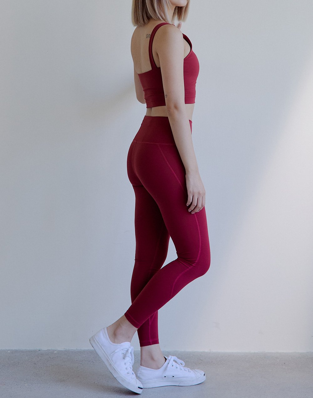 Haolang 酒紅運動緊身長褲/Leggings