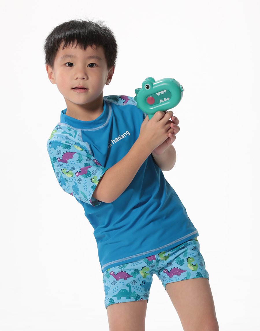 Haolang 可愛恐龍男童短袖泳衣(上衣)