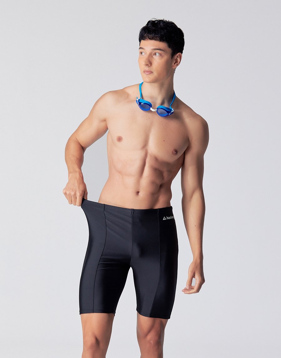 Haolang 素面黑七分泳褲
